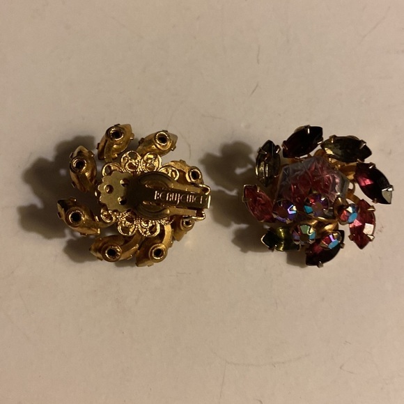 Vintage Beau Jewels Earrings, Clip on, AB, Pink, Purple Rhinestones, Regency - Picture 3 of 8